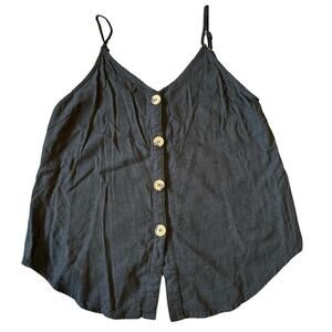 Hayden Los Angeles Black Linen Blend Button Down Tank Size Medium